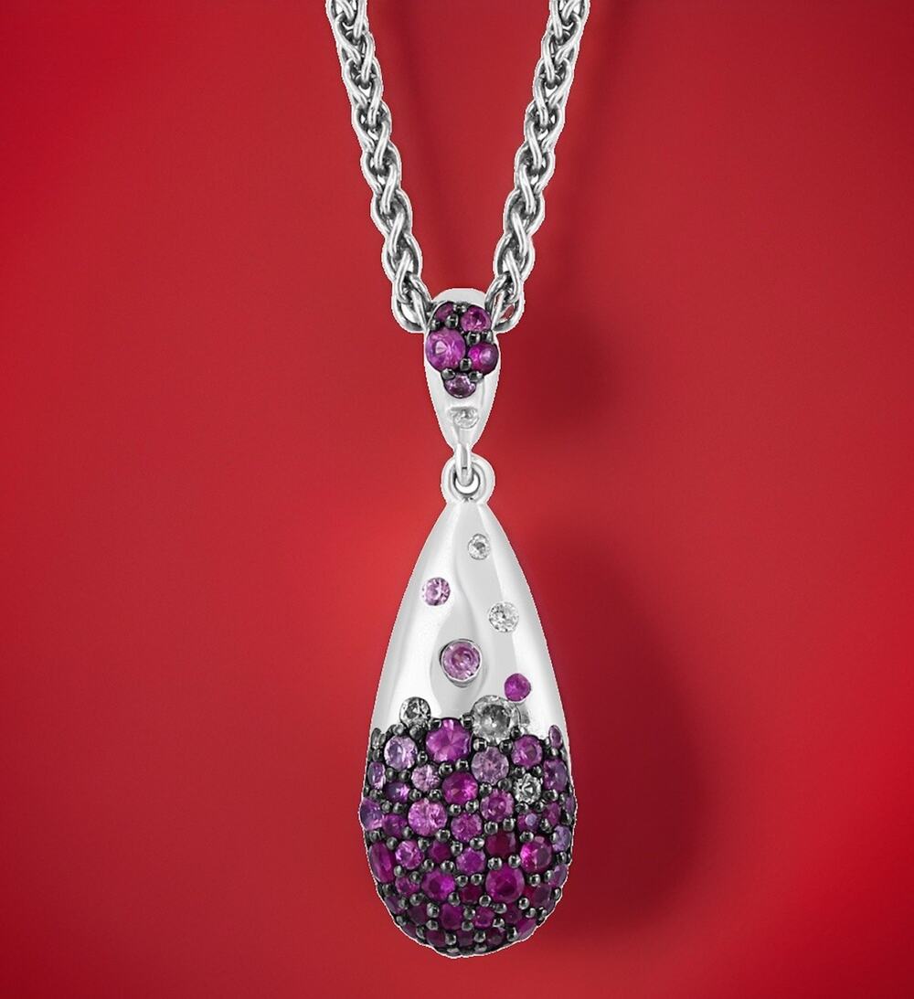 New!Effy Sterling Silver ,Purple & White Sapphire Pendant Necklace / MSRP $1,200